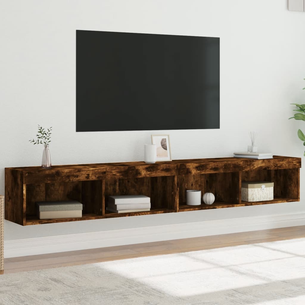 TV Cabinets with LED Lights 2 pcs Smoked Oak 100x30x30 cm - Bargainia.com - 