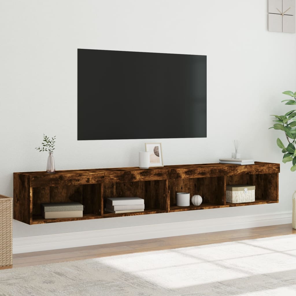 TV Cabinets with LED Lights 2 pcs Smoked Oak 100x30x30 cm - Bargainia.com - 