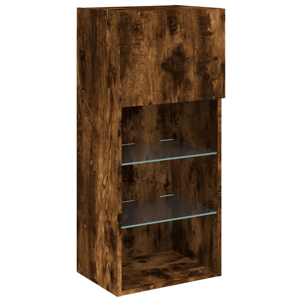 TV Cabinets with LED Lights 2 pcs Smoked Oak 40.5x30x90 cm - Bargainia.com - 