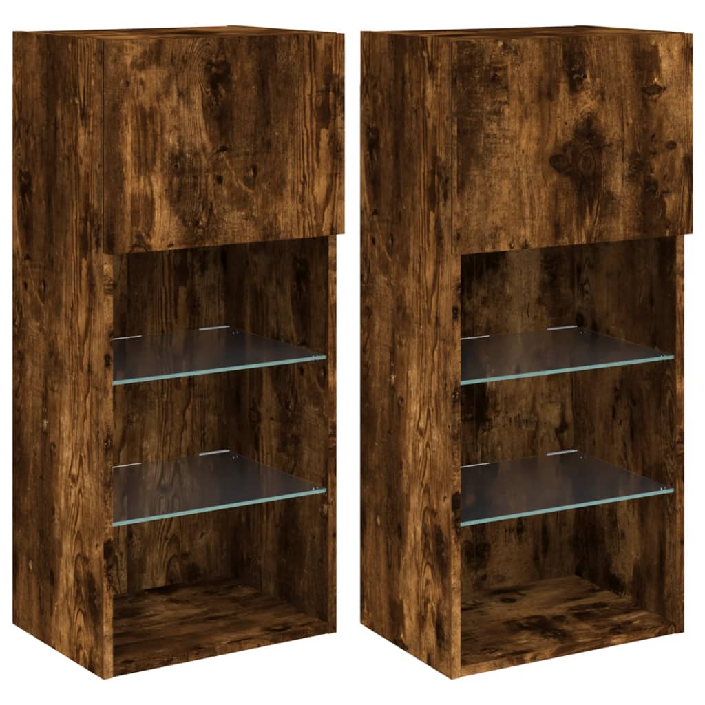 TV Cabinets with LED Lights 2 pcs Smoked Oak 40.5x30x90 cm - Bargainia.com - 