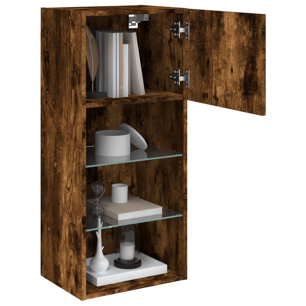 TV Cabinets with LED Lights 2 pcs Smoked Oak 40.5x30x90 cm - Bargainia.com - 