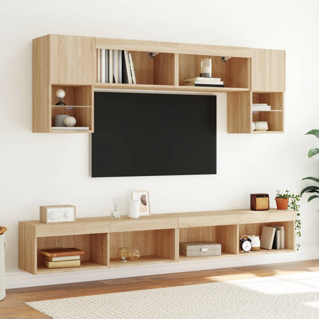 TV Cabinets with LED Lights 2 pcs Sonoma Oak 100x30x30 cm - Bargainia.com - 