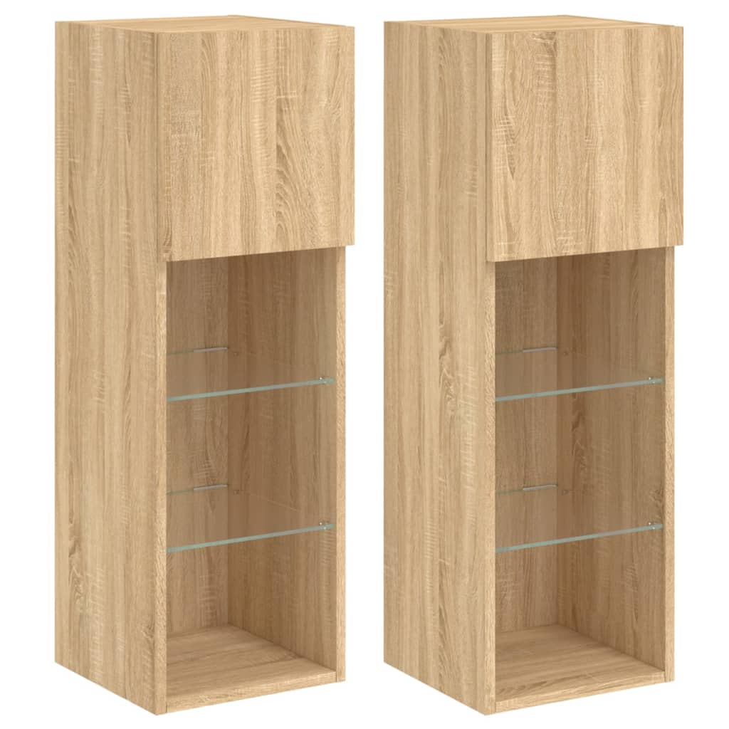 TV Cabinets with LED Lights 2 pcs Sonoma Oak 30.5x30x90 cm - Bargainia.com - 