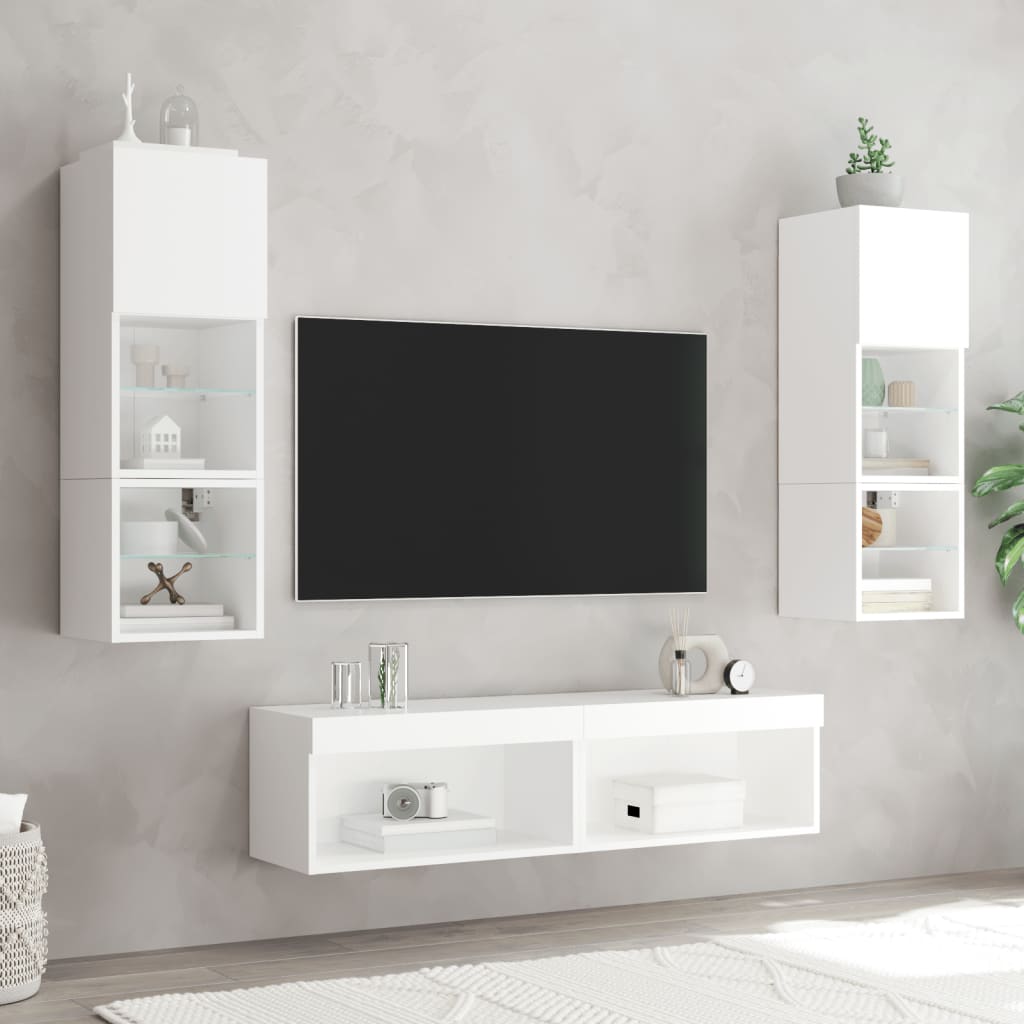 TV Cabinets with LED Lights 2 pcs White 60x30x30 cm - Bargainia.com - 