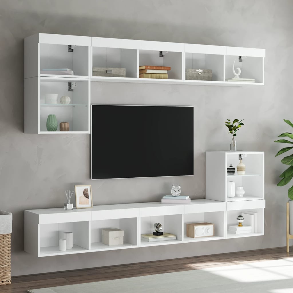 TV Cabinets with LED Lights 2 pcs White 80x30x30 cm - Bargainia.com - 
