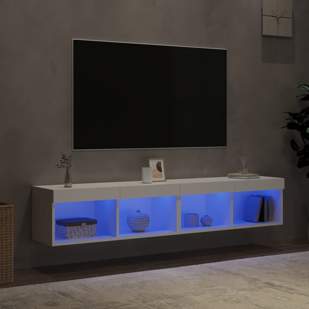 TV Cabinets with LED Lights 2 pcs White 80x30x30 cm - Bargainia.com - 