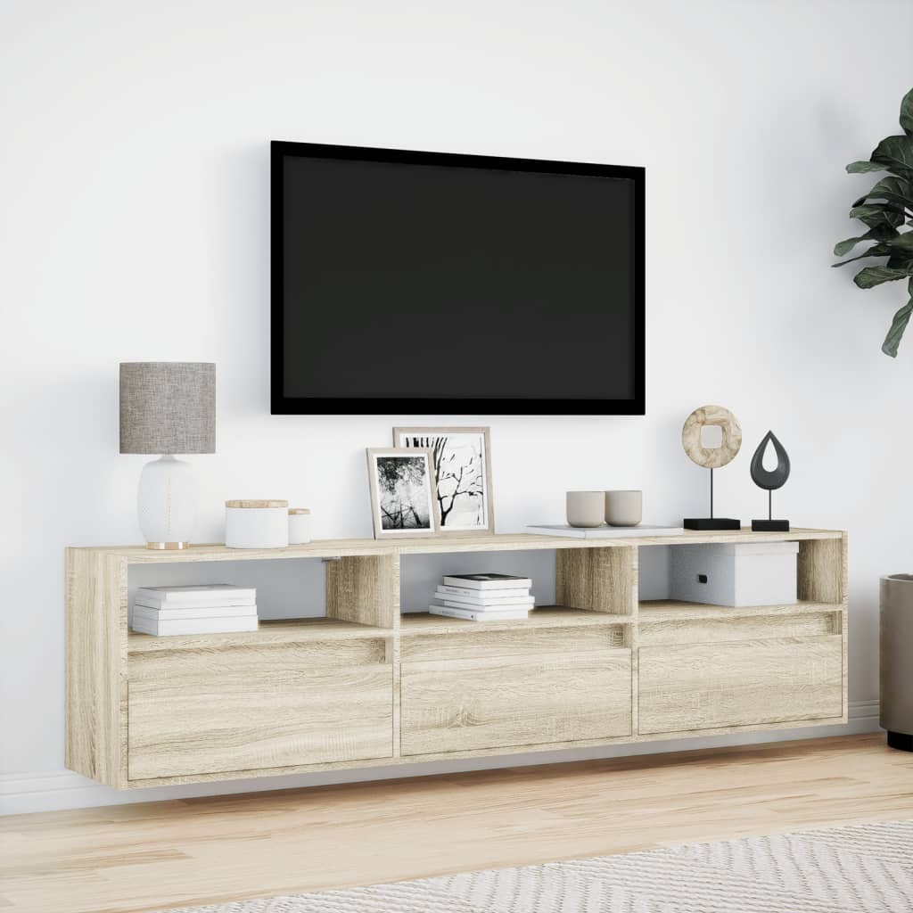 TV Wall Cabinet with LED Sonoma Oak 180x31x45 cm - Bargainia.com - 