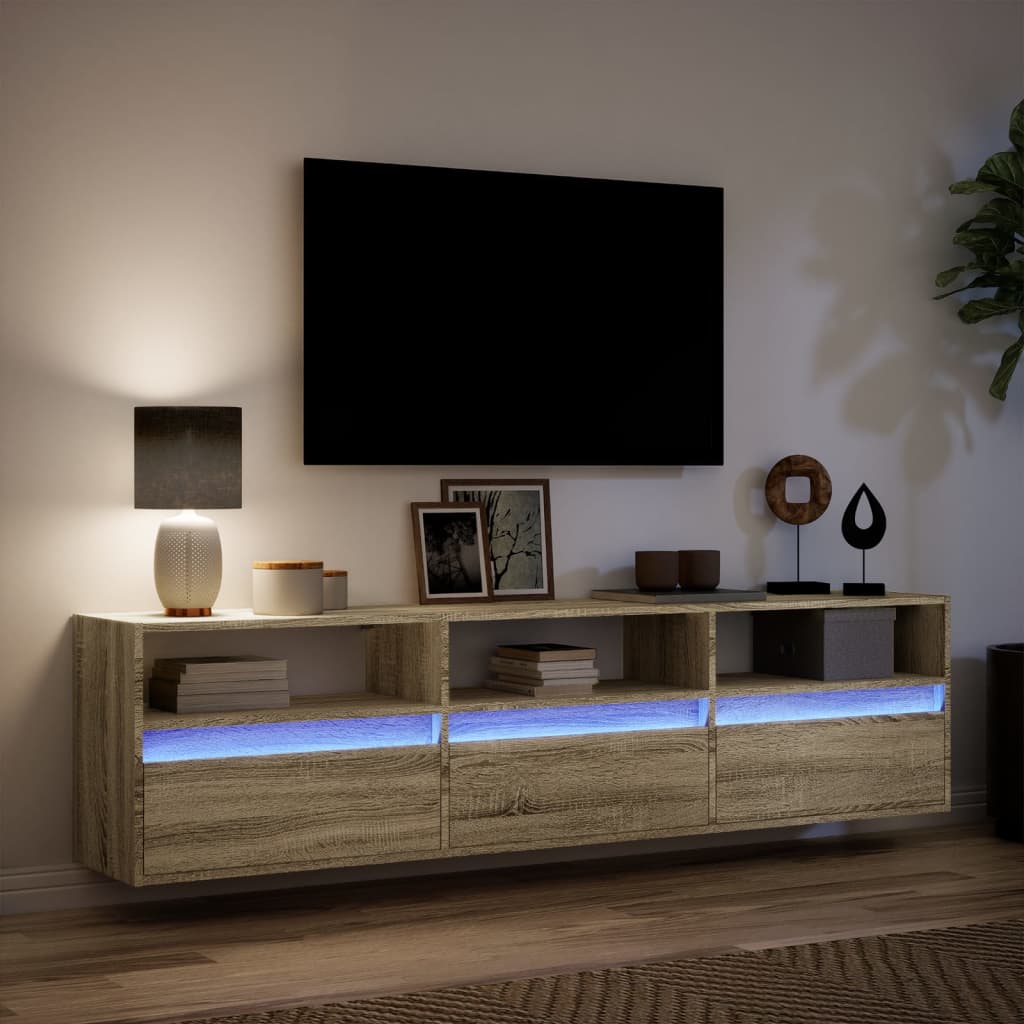 TV Wall Cabinet with LED Sonoma Oak 180x31x45 cm - Bargainia.com - 