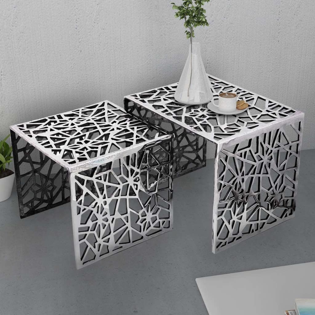 Two Piece Side Tables Square Aluminium Silver - Bargainia.com - 