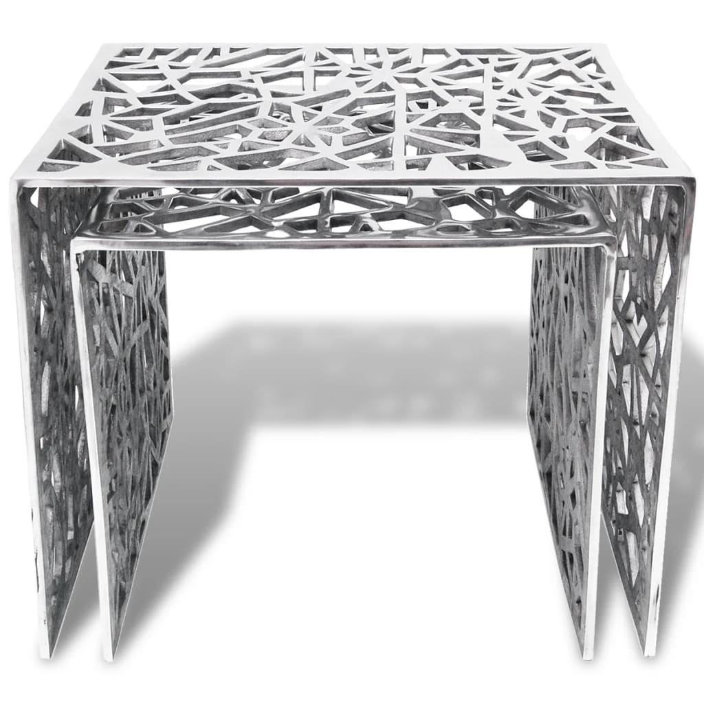 Two Piece Side Tables Square Aluminium Silver - Bargainia.com - 