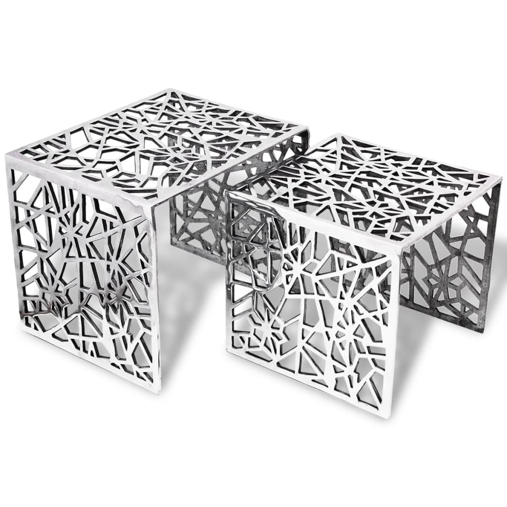 Two Piece Side Tables Square Aluminium Silver - Bargainia.com - 