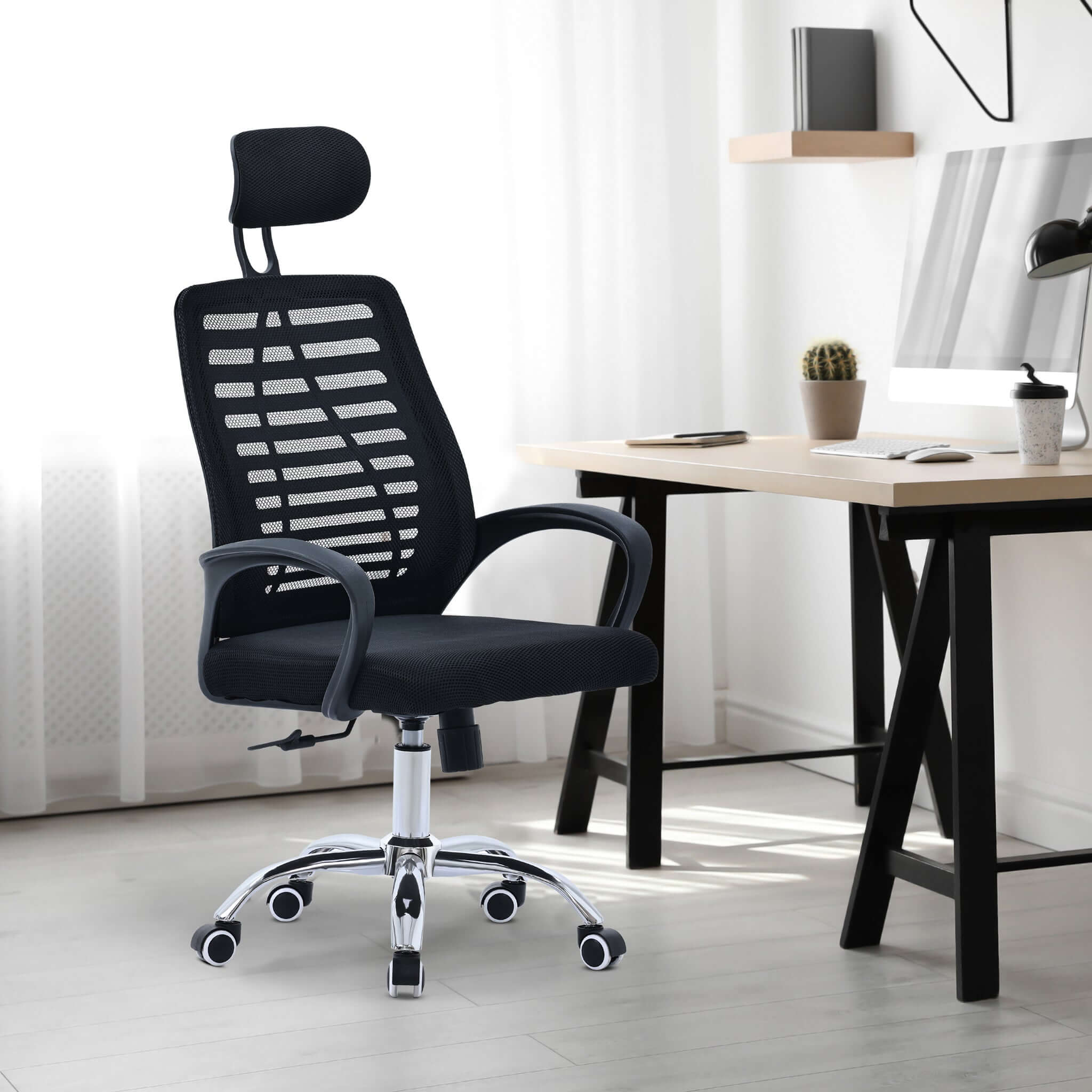 Valencia Adjustable Black Mesh Fixed Arms Ergonomic Office Chair - Bargainia.com - 5056536118851