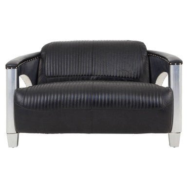 Victor 2 Seat Black Leather Sofa - Bargainia.com - 