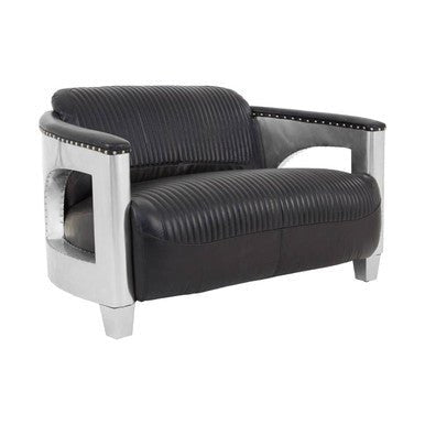 Victor 2 Seat Black Leather Sofa - Bargainia.com - 