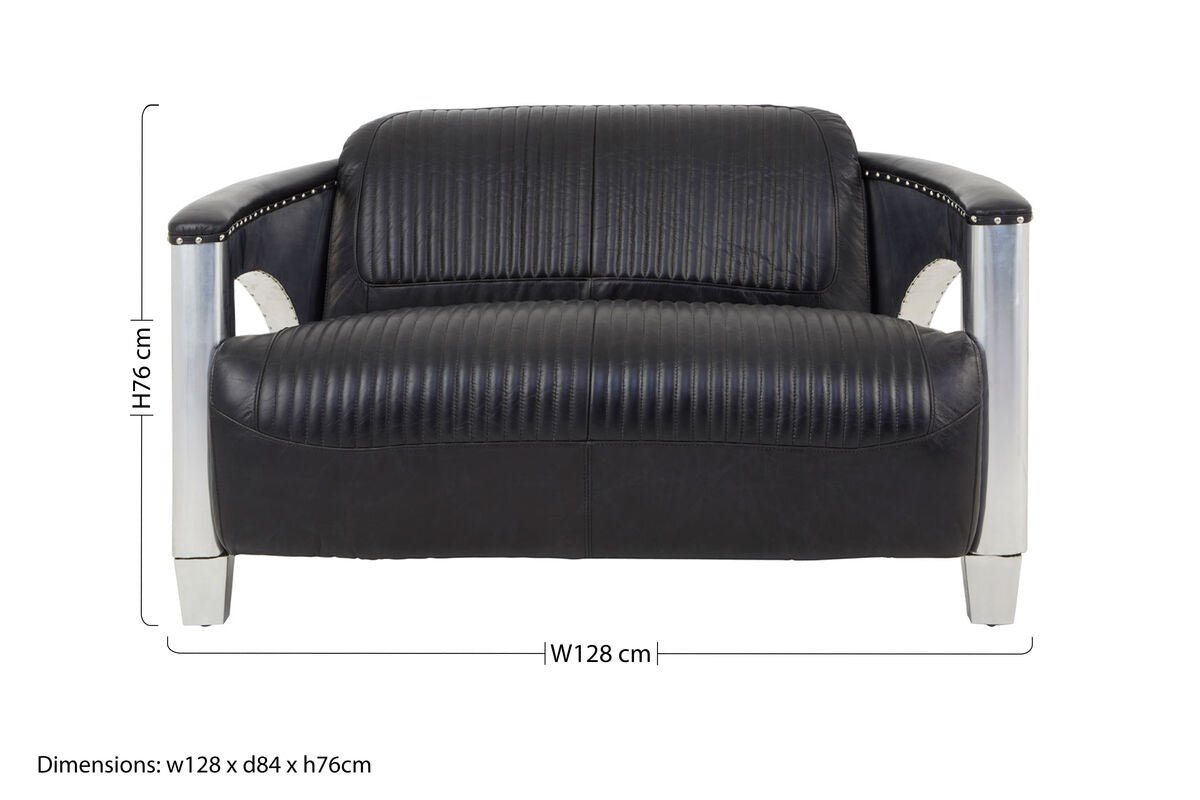 Victor 2 Seat Black Leather Sofa - Bargainia.com - 