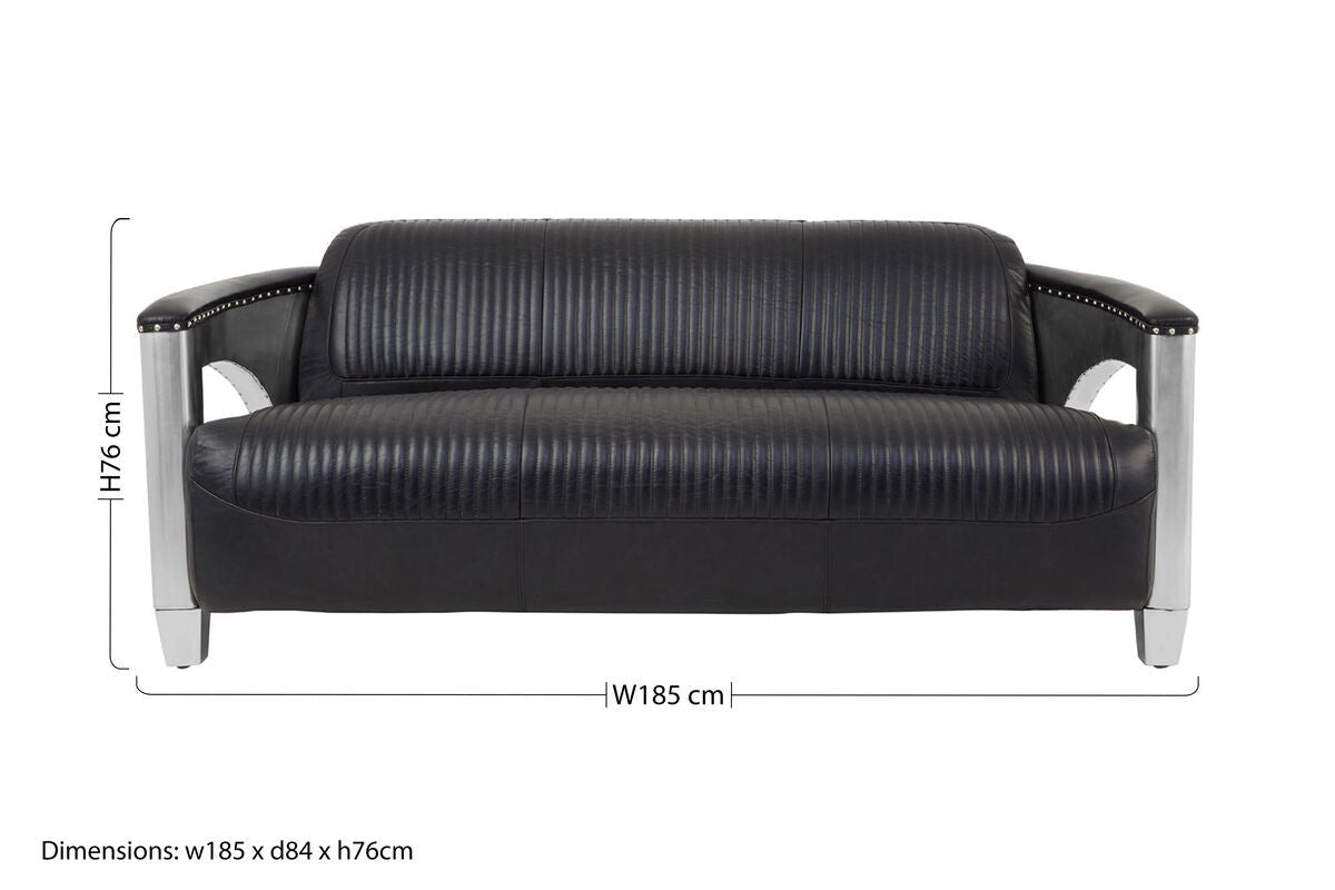 Victor 3 Seat Black Leather Sofa - Bargainia.com - 