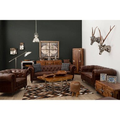 Victor Dark Grey Brown Leather Chesterfield 2 Seat Sofa - Bargainia.com - 