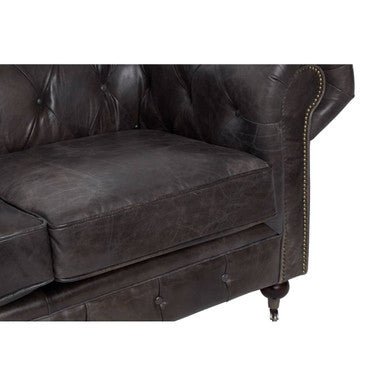 Victor Dark Grey Brown Leather Chesterfield 2 Seat Sofa - Bargainia.com - 