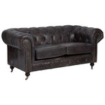Victor Dark Grey Brown Leather Chesterfield 2 Seat Sofa - Bargainia.com - 