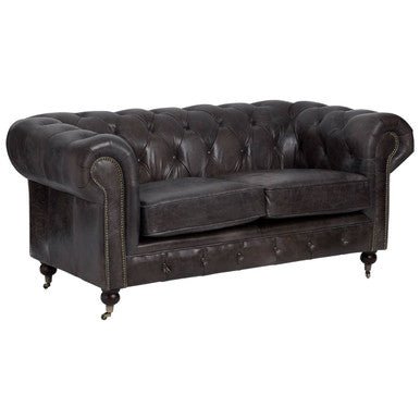 Victor Dark Grey Brown Leather Chesterfield 2 Seat Sofa - Bargainia.com - 
