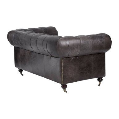 Victor Dark Grey Brown Leather Chesterfield 2 Seat Sofa - Bargainia.com - 