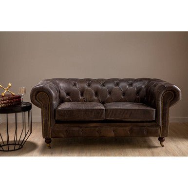 Victor Dark Grey Brown Leather Chesterfield 2 Seat Sofa - Bargainia.com - 