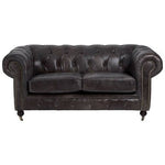 Victor Dark Grey Brown Leather Chesterfield 2 Seat Sofa - Bargainia.com - 