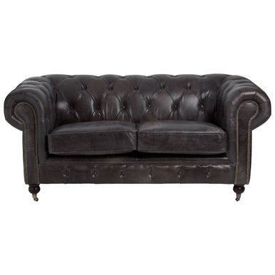 Victor Dark Grey Brown Leather Chesterfield 2 Seat Sofa - Bargainia.com - 