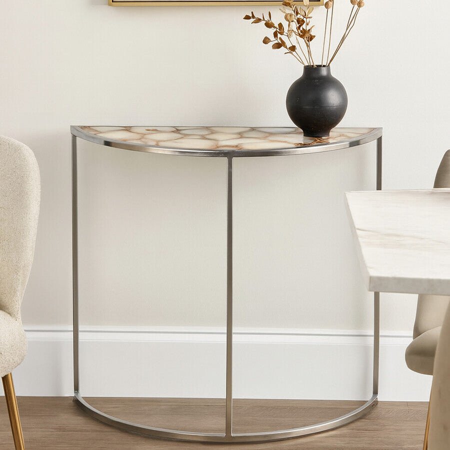 Vita Half Moon Console Table With White Agate Top - Bargainia.com - 5018705406732