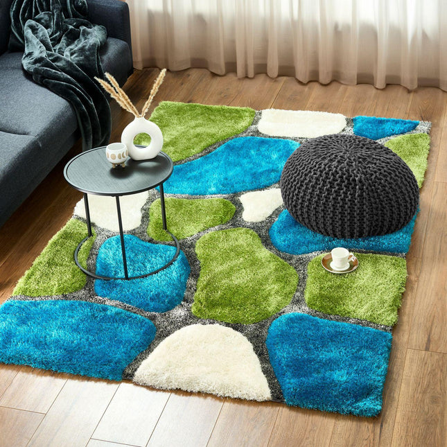 Blue and Green 3D Pebbles Shaggy Rug - Hawaii-Bargainia.com