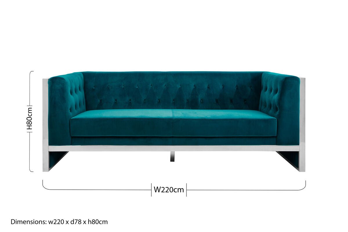 Vogue 3 Seat Teal Velvet Sofa - Bargainia.com - 