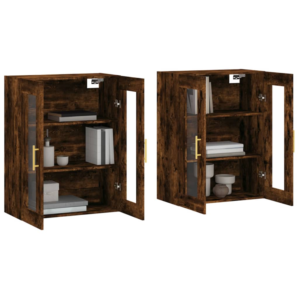 Wall Mounted Cabinets 2 pcs Smoked Oak Engineered Wood - Bargainia.com - 