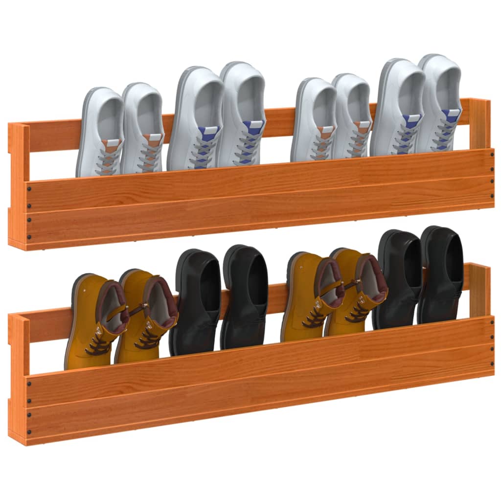 Wall - mounted Shoe Racks 2 pcs Wax Brown 110x8.5x23.5 cm Solid Wood Pine - Bargainia.com - 