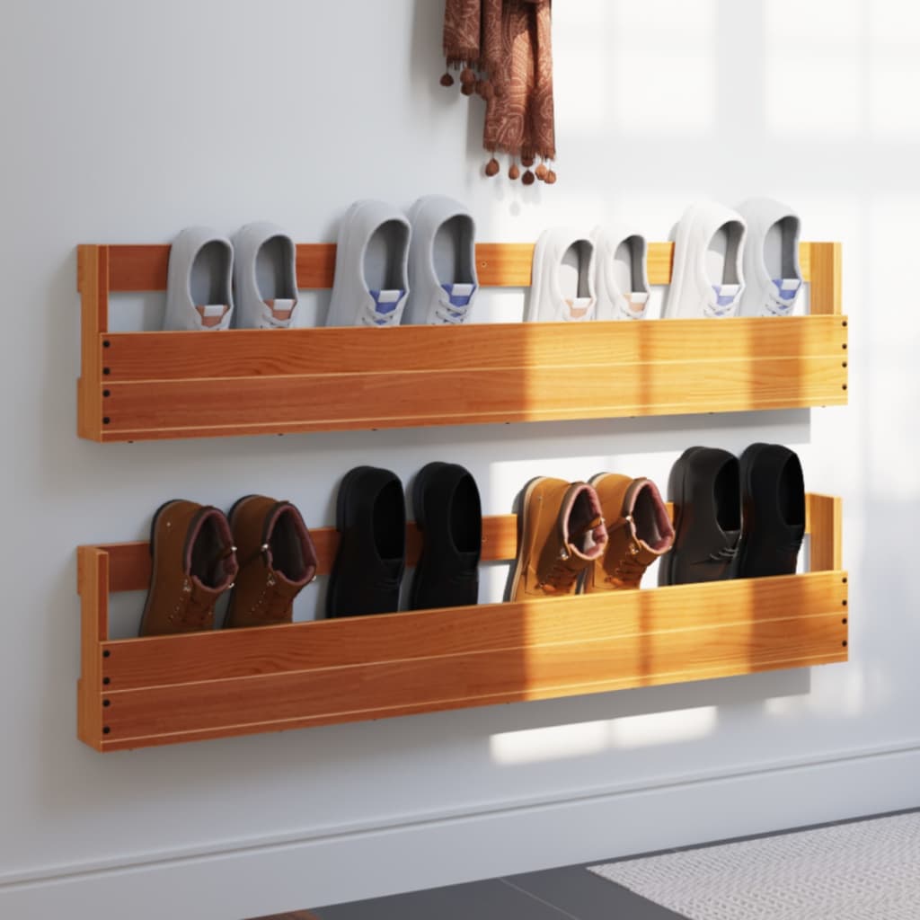 Wall - mounted Shoe Racks 2 pcs Wax Brown 110x8.5x23.5 cm Solid Wood Pine - Bargainia.com - 