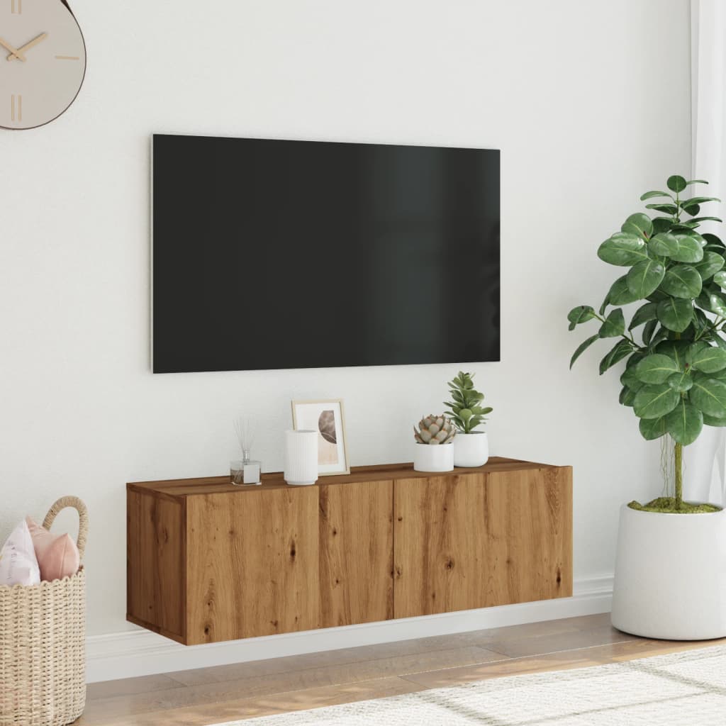 Wall Mounted TV Cabinet Artisan Oak 100x30x30 cm Engineered Wood - Bargainia.com - 