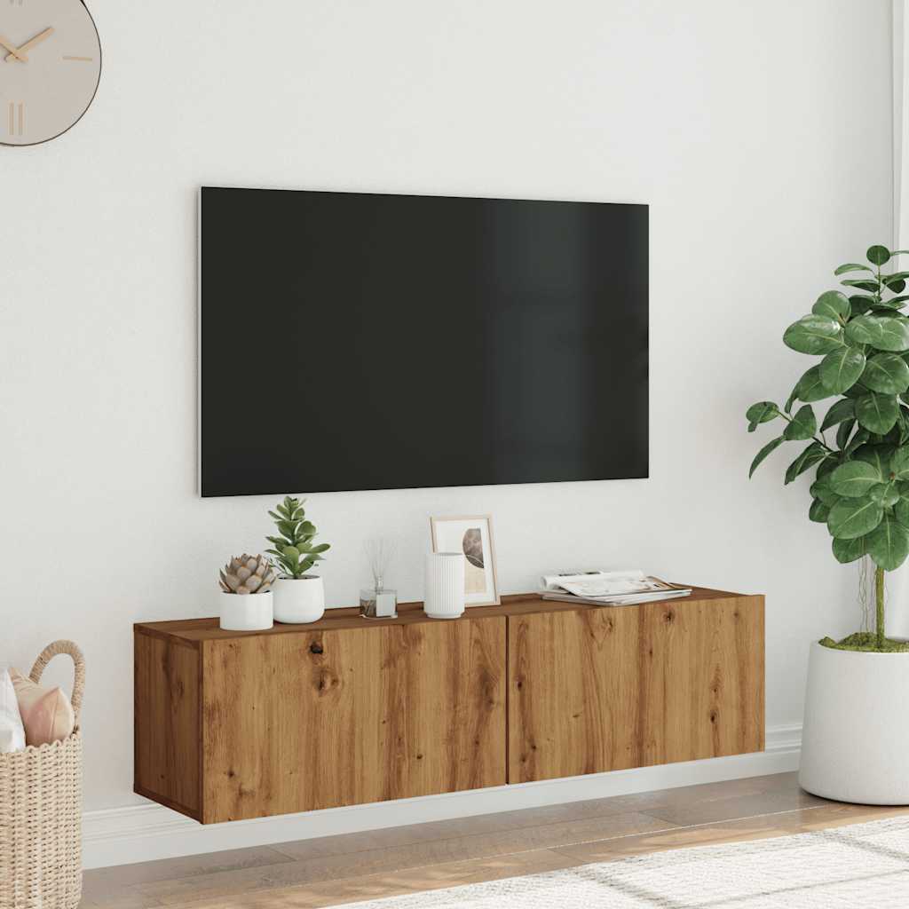 Wall Mounted TV Cabinet Artisan Oak 120x30x30 cm Engineered Wood - Bargainia.com - 