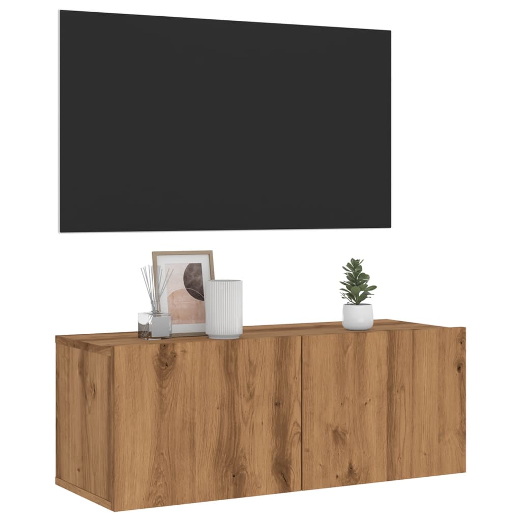 Wall Mounted TV Cabinet Artisan Oak 80x30x30 cm Engineered Wood - Bargainia.com - 