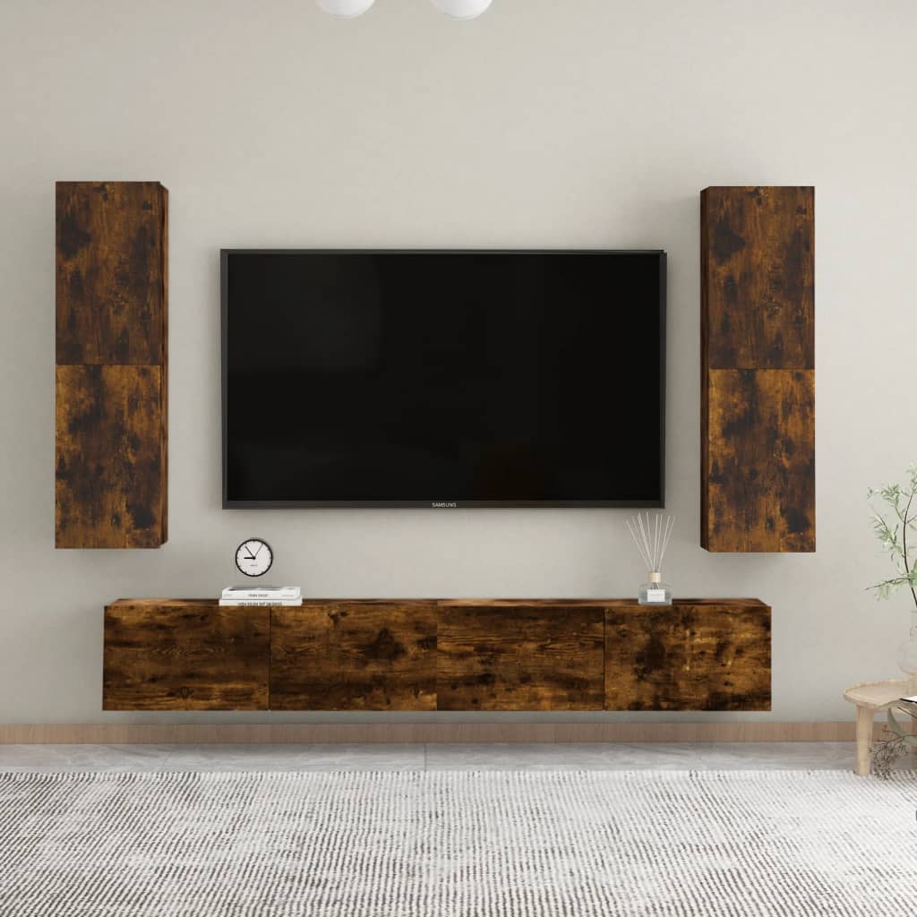 Wall - mounted TV Cabinet Smoked Oak 30.5x30x110 cm - Bargainia.com - 