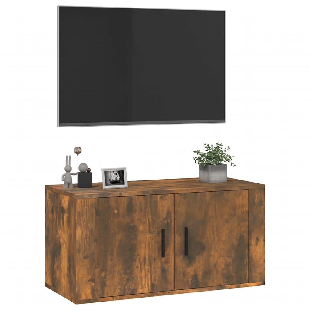 Wall Mounted TV Cabinet Smoked Oak 80x34.5x40 cm - Bargainia.com - 