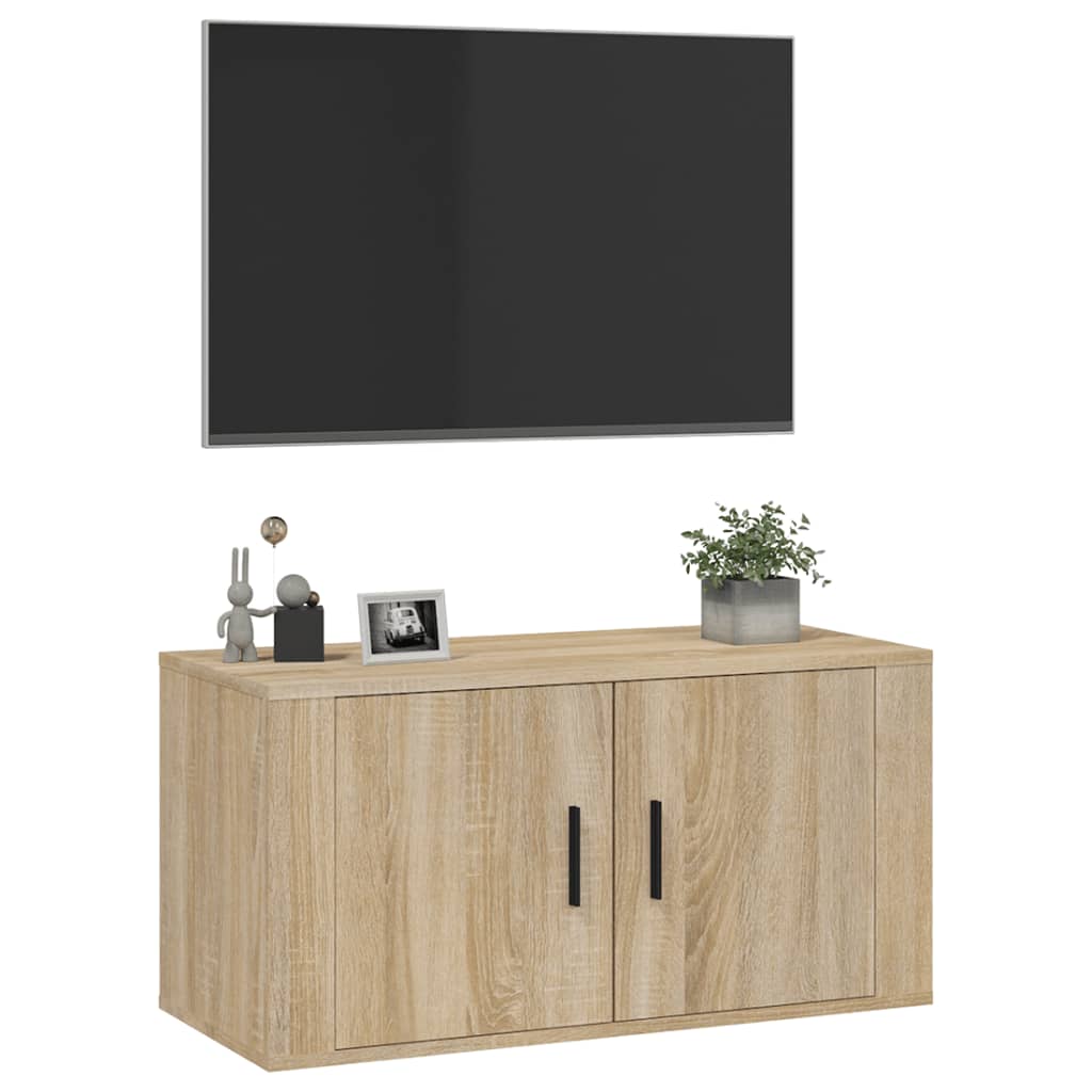 Wall Mounted TV Cabinet Sonoma Oak 80x34.5x40 cm - Bargainia.com - 