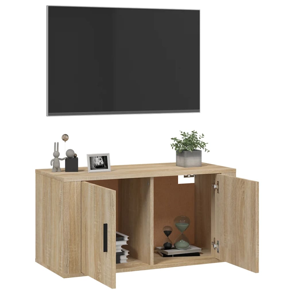 Wall Mounted TV Cabinet Sonoma Oak 80x34.5x40 cm - Bargainia.com - 