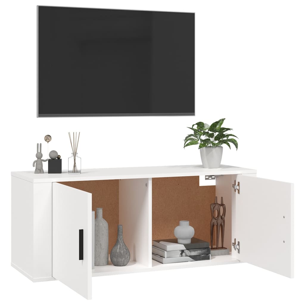 Wall Mounted TV Cabinet White 100x34.5x40 cm - Bargainia.com - 