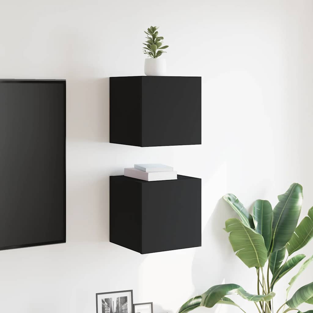 Wall Mounted TV Cabinets 2 pcs Black 30.5x30x30 cm - Bargainia.com - 