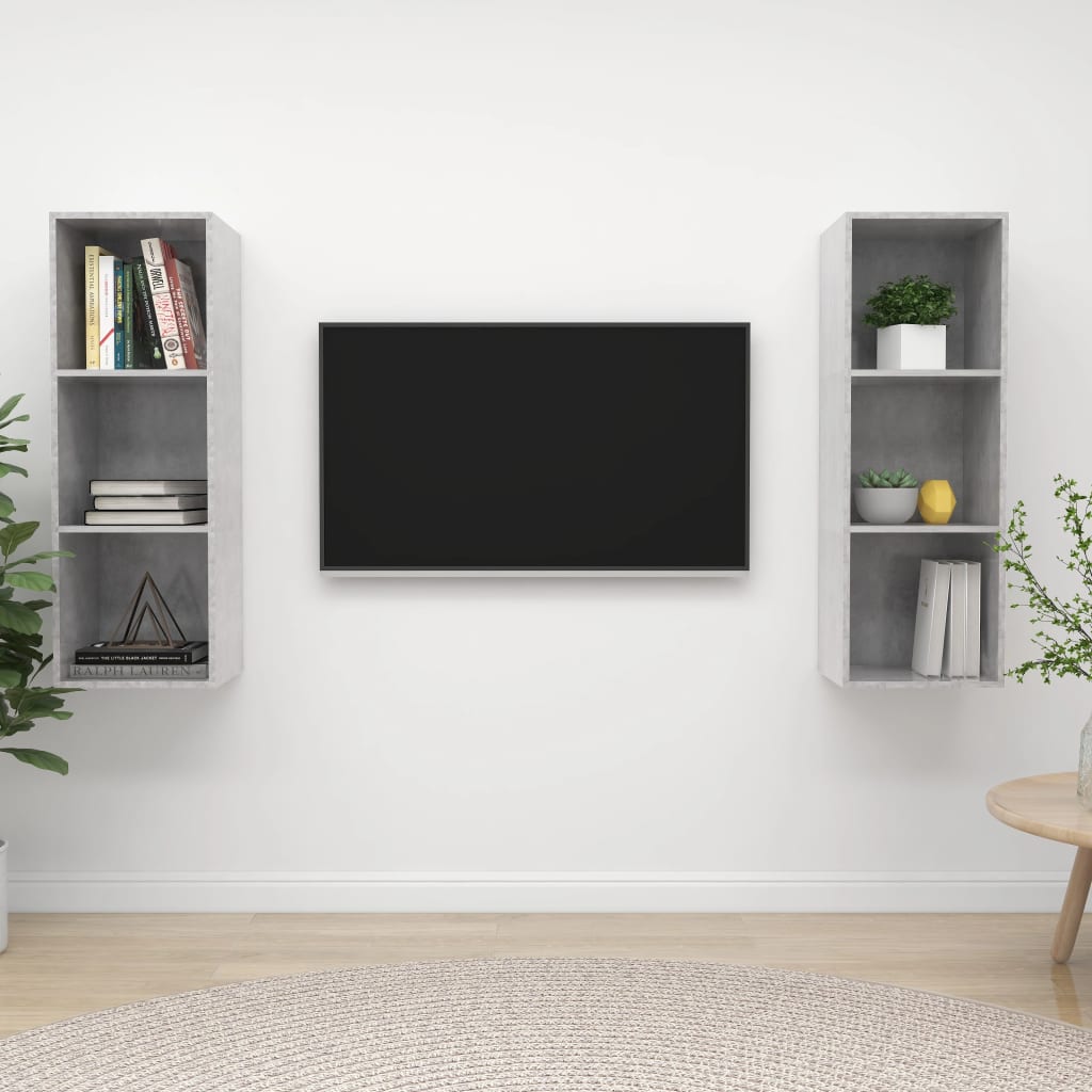 Wall - mounted TV Cabinets 2 pcs Concrete Grey Engineered Wood - Bargainia.com - 