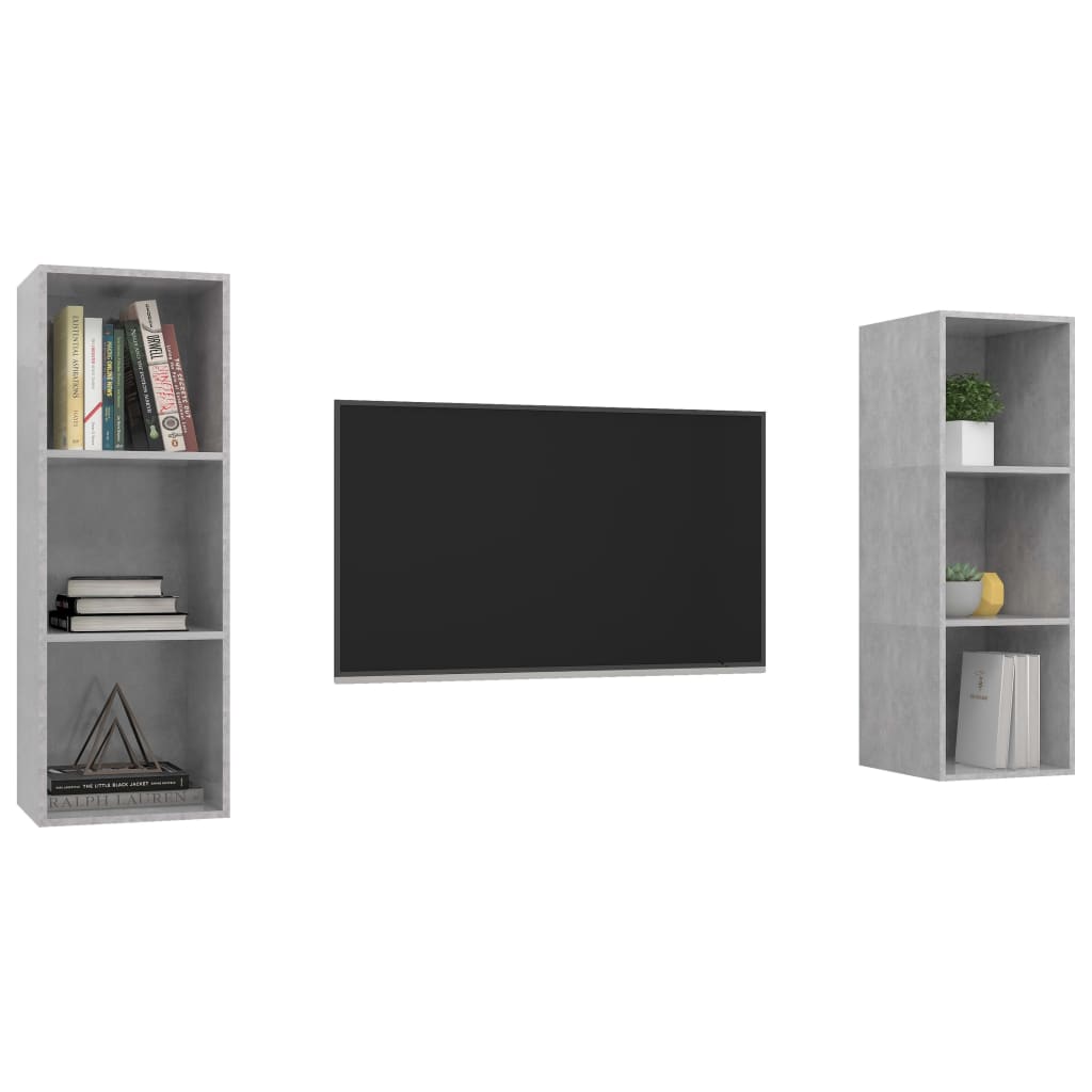 Wall - mounted TV Cabinets 2 pcs Concrete Grey Engineered Wood - Bargainia.com - 