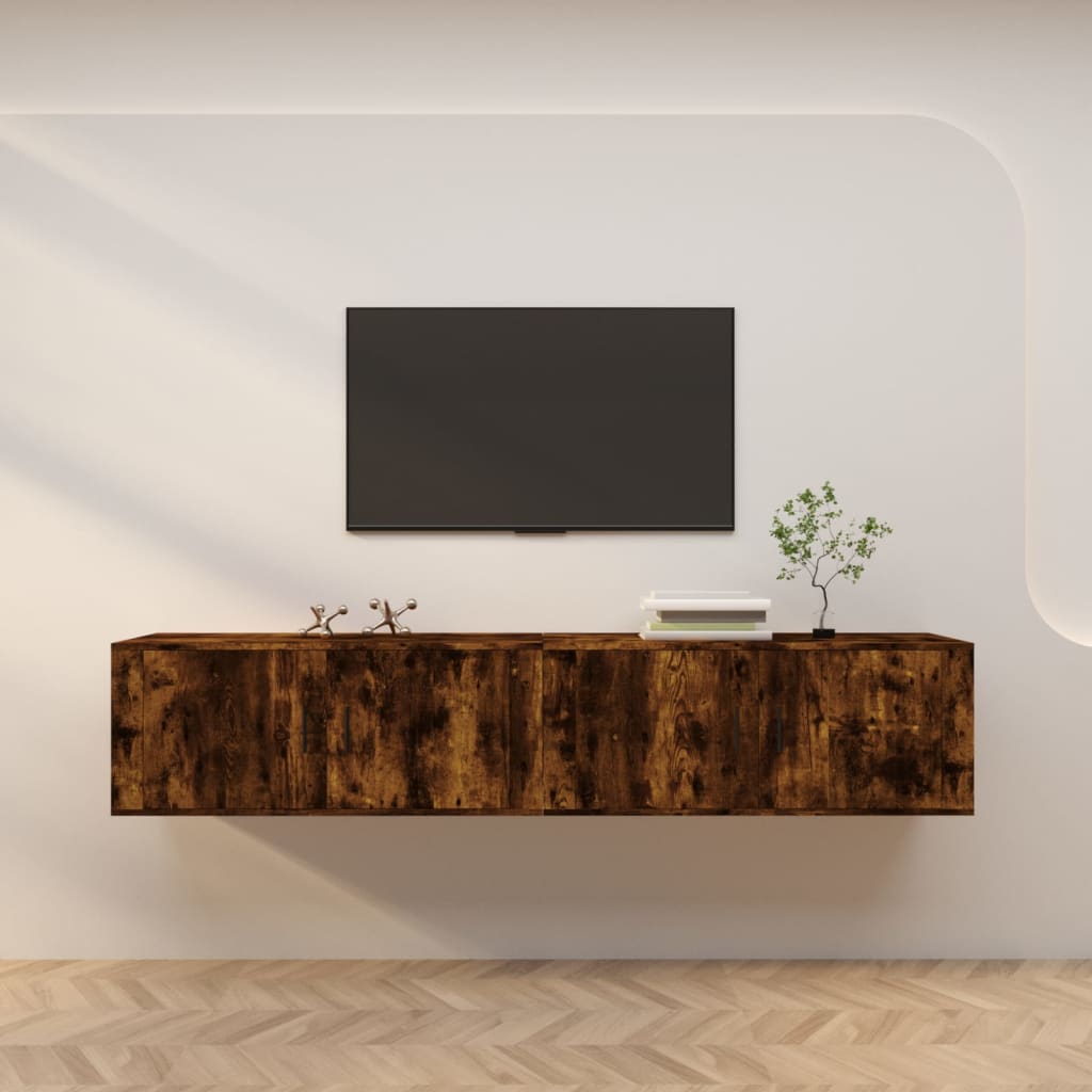 Wall - mounted TV Cabinets 2 pcs Smoked Oak 100x34.5x40 cm - Bargainia.com - 
