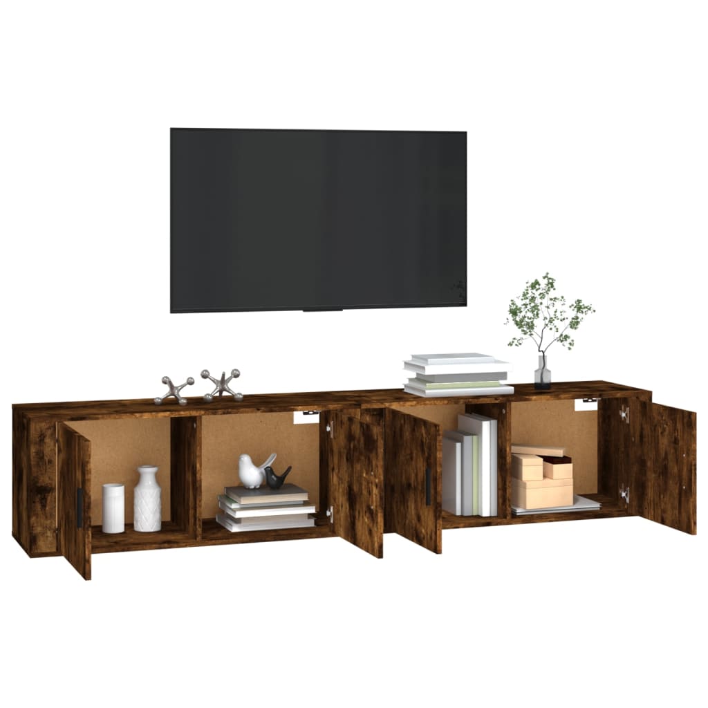 Wall - mounted TV Cabinets 2 pcs Smoked Oak 100x34.5x40 cm - Bargainia.com - 