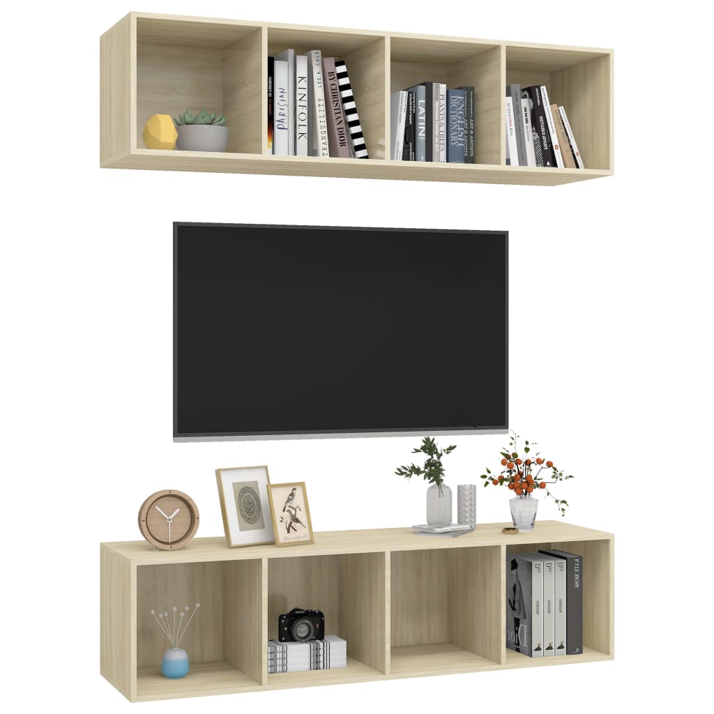 Wall - mounted TV Cabinets 2 pcs Sonoma Oak Engineered Wood - Bargainia.com - 