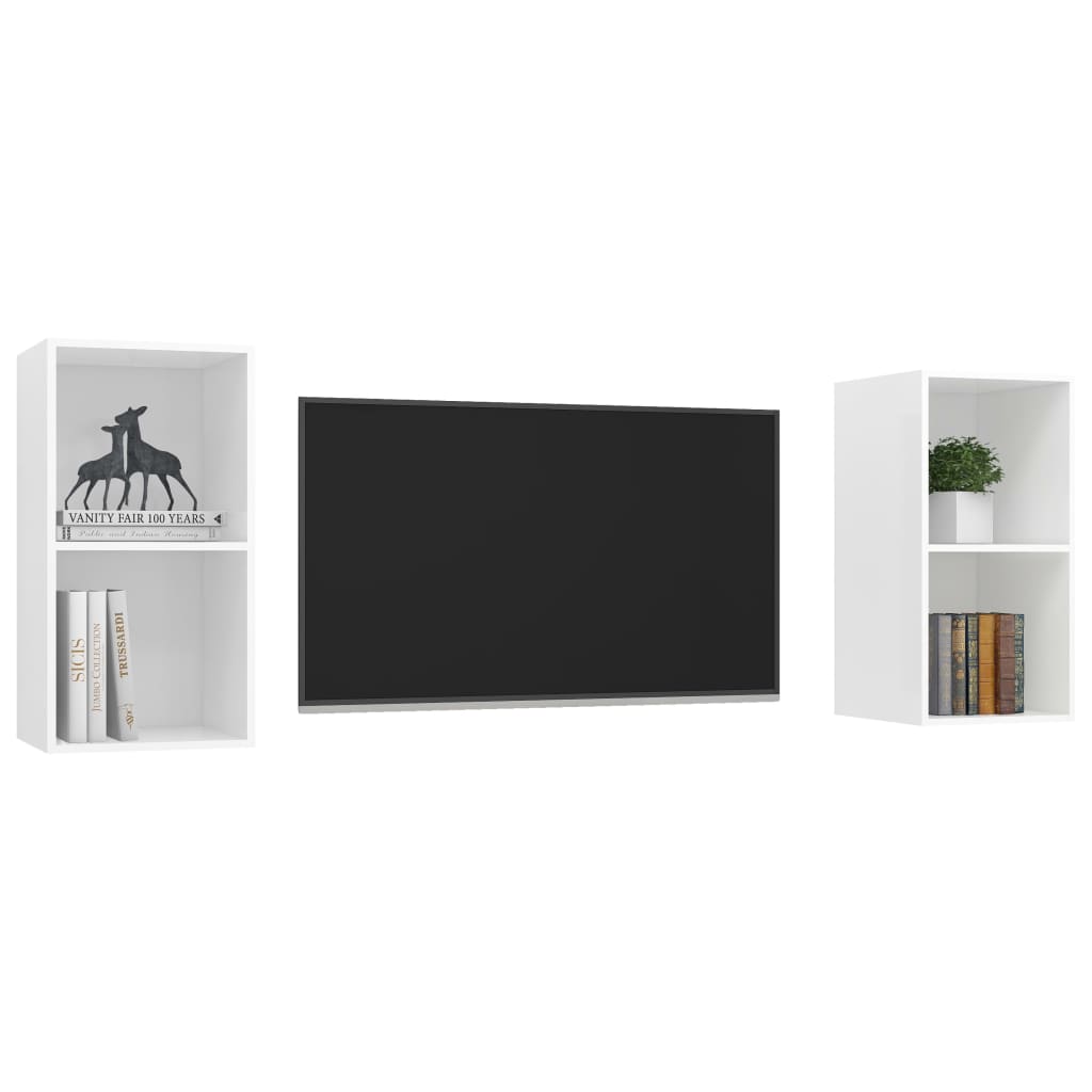 Wall - mounted TV Cabinets 2 pcs White Engineered Wood - Bargainia.com - 