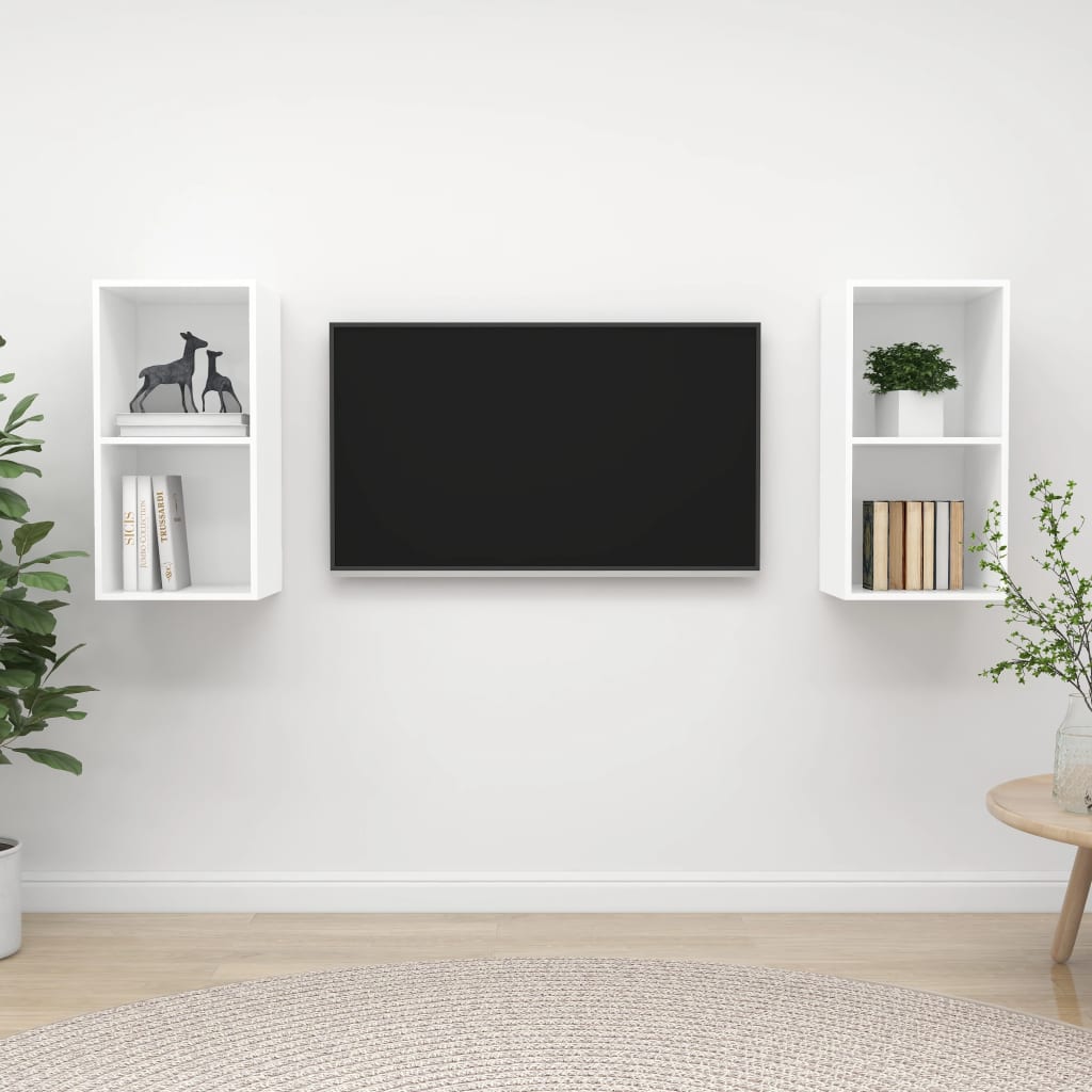 Wall - mounted TV Cabinets 2 pcs White Engineered Wood - Bargainia.com - 